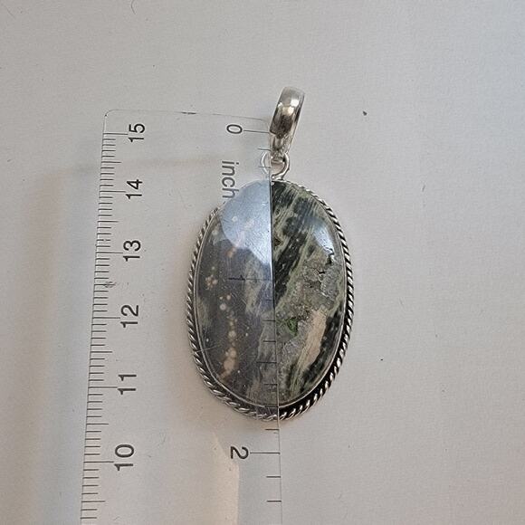Necklace Pendant Kambaba Jasper Oval Handmade Jewelry in Sterling Silver Setting - Picture 2 of 10